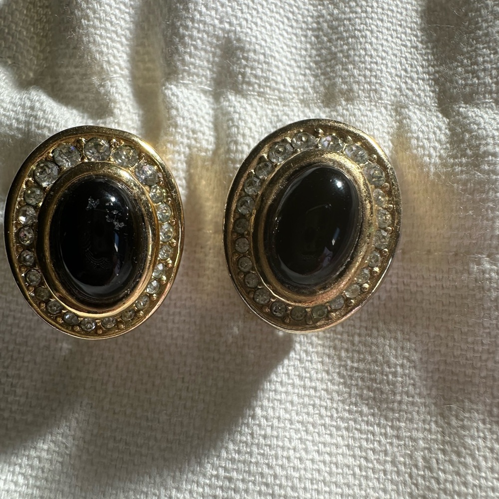 Dior Black and Gold Oval Earrings